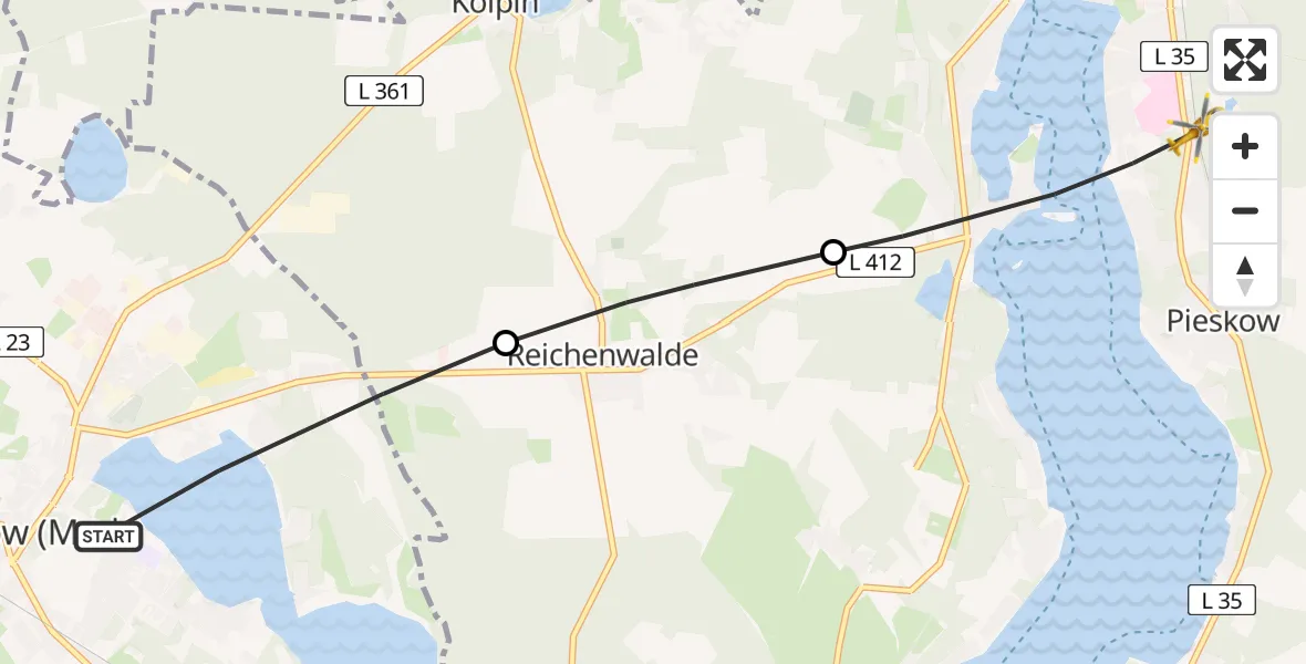 Flugroute Rettungshubschrauber Storkow (Mark) - Bad Saarow, 17 Mai 2026, 16:13