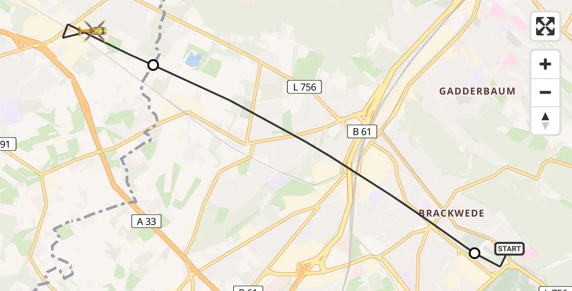 Flugroute Rettungshubschrauber Luftrettungszentrum Bielefeld - Steinhagen, 17 Mai 2026, 16:17