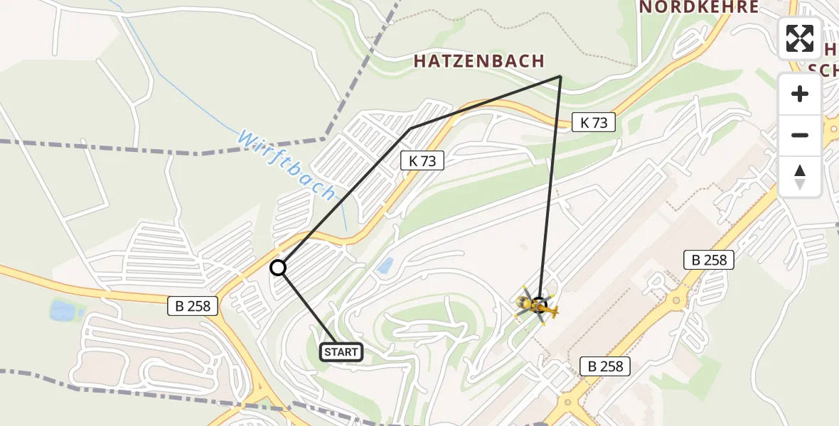 Flugroute Ambulanzhubschrauber Nürburgring Hubschrauberlandeplatz - Nürburgring Hubschrauberlandeplatz, 17 Mai 2026, 16:32