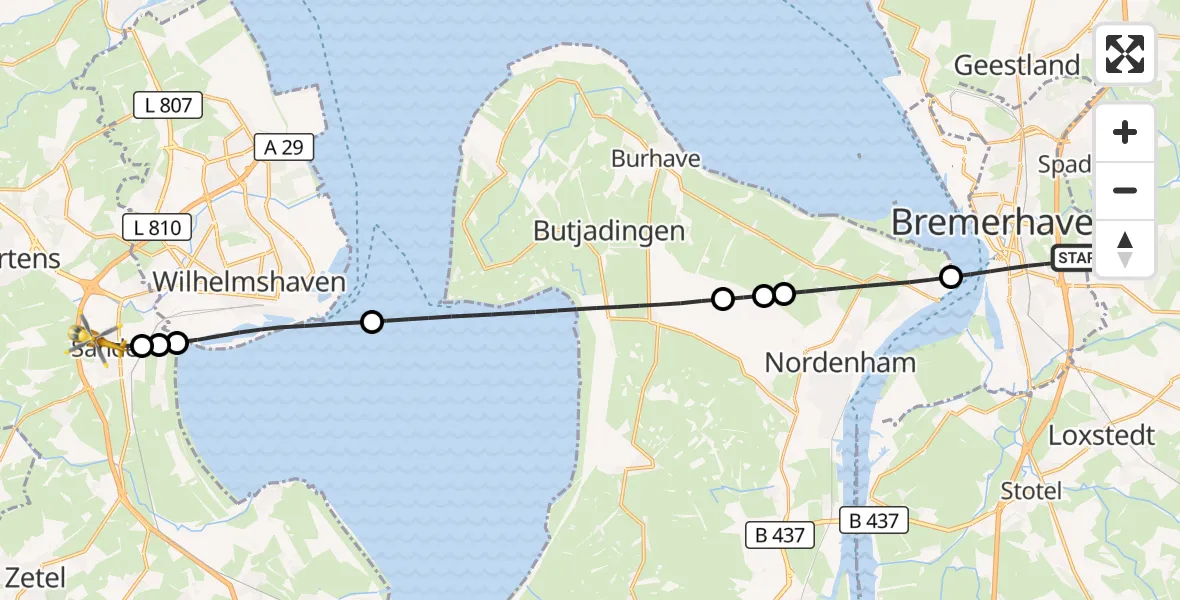 Flugroute Rettungshubschrauber Bremerhaven - Sande, 17 Mai 2026, 16:33