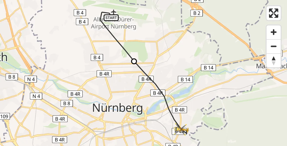 Flugroute Ambulanzhubschrauber Flughafen Nuremberg - Nürnberg, 17 Mai 2026, 16:50