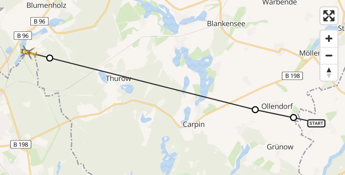 Flugroute Rettungshubschrauber Feldberger Seenlandschaft - Neustrelitz, 17 Mai 2026, 16:54