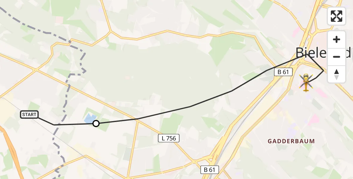 Flugroute Rettungshubschrauber Steinhagen - Bielefeld, 17 Mai 2026, 17:01