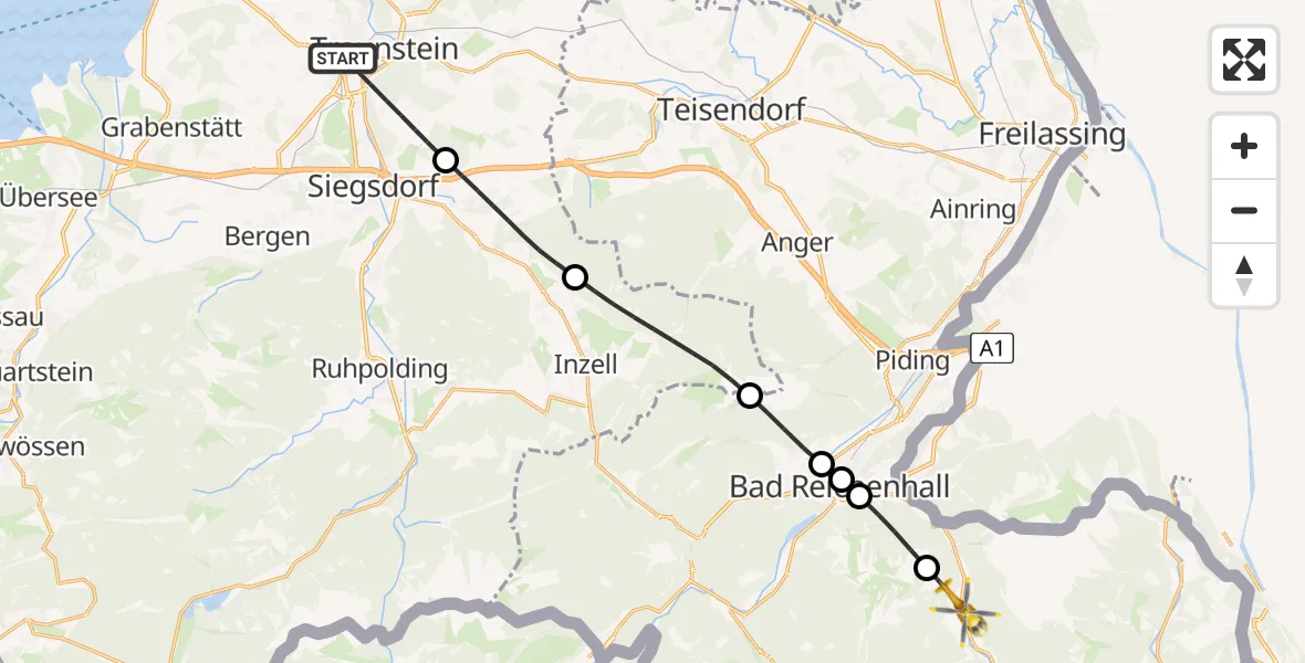Flugroute Rettungshubschrauber Traunstein - Bischofswiesen, 17 Mai 2026, 17:02