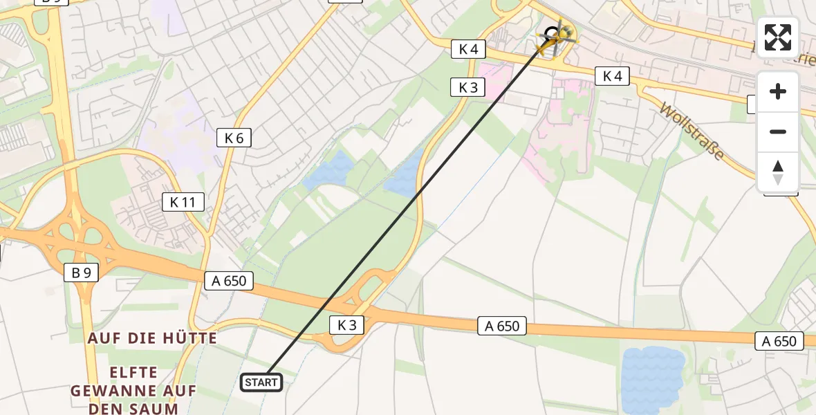 Flugroute Rettungshubschrauber Ludwigshafen am Rhein - Ludwigshafen Accident Hospital Hubschrauberlandeplatz, 17 Mai 2026, 17:14