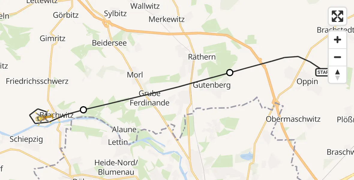 Flugroute Rettungshubschrauber Landsberg - Wettin-Löbejün, 17 Mai 2026, 17:16