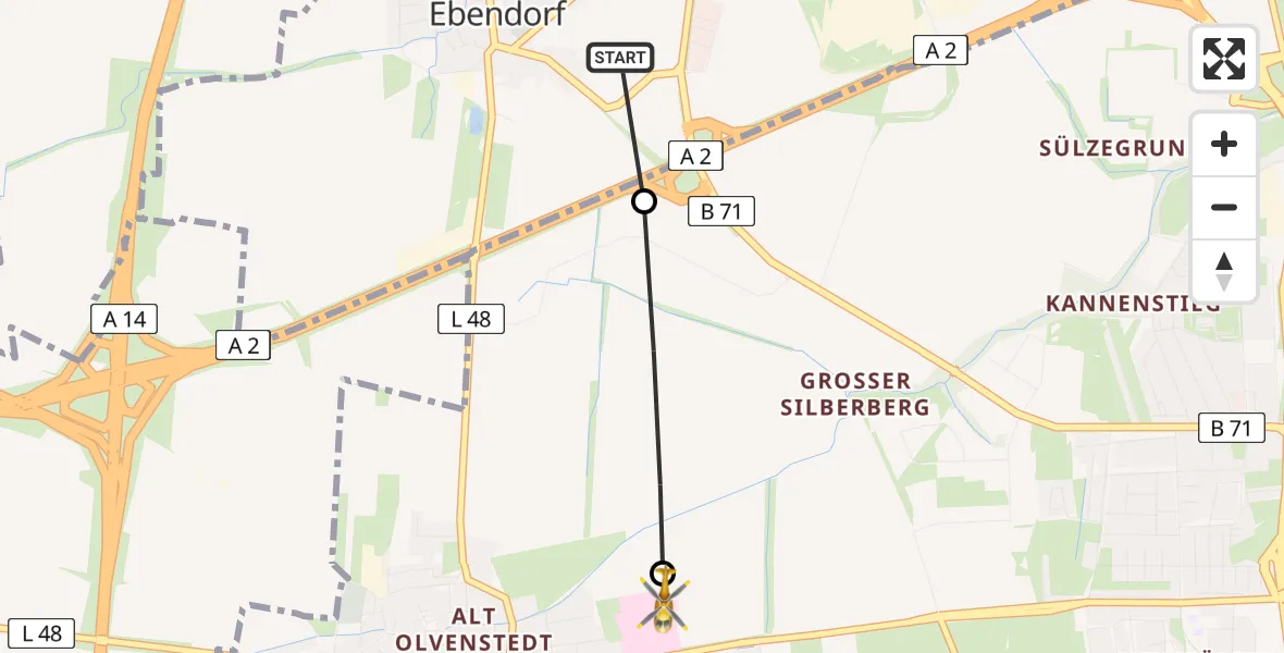 Flugroute Rettungshubschrauber Barleben - Magdeburg Hospital, 17 Mai 2026, 17:25