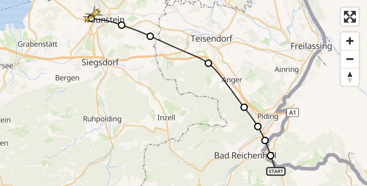 Flugroute Rettungshubschrauber Bayerisch Gmain - Traunstein Hospital, 17 Mai 2026, 17:26