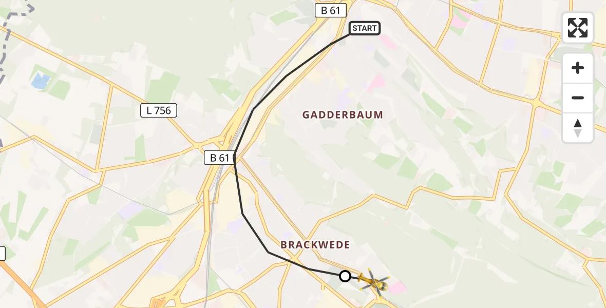 Flugroute Rettungshubschrauber Bielefeld - Luftrettungszentrum Bielefeld, 17 Mai 2026, 17:31
