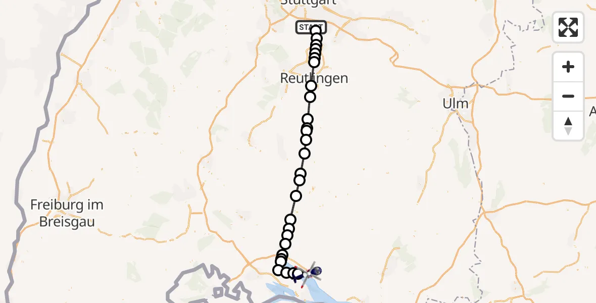 Flugroute Polizeihubschrauber Flughafen Stuttgart - Überlingen, 17 Mai 2026, 17:38
