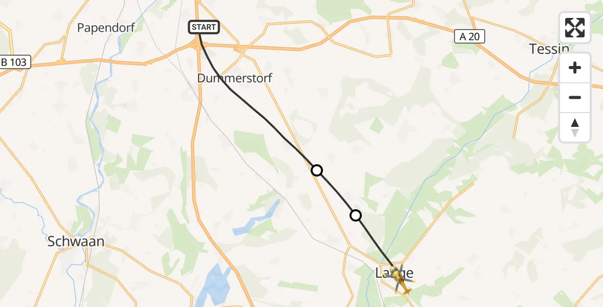 Flugroute Ambulanzhubschrauber Dummerstorf - Laage, 17 Mai 2026, 17:39