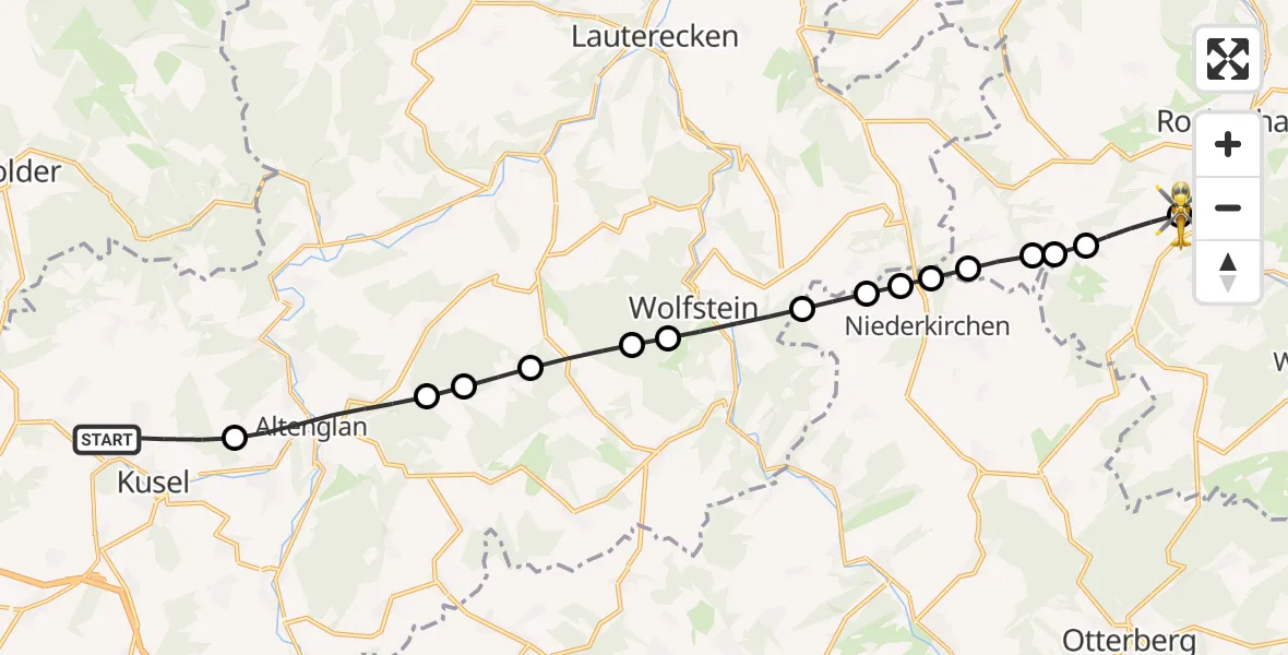 Flugroute Rettungshubschrauber Kusel - Imsweiler UL, 17 Mai 2026, 17:43