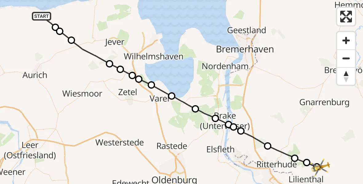 Flugroute Rettungshubschrauber Holtgast - Grasberg, 17 Mai 2026, 17:44