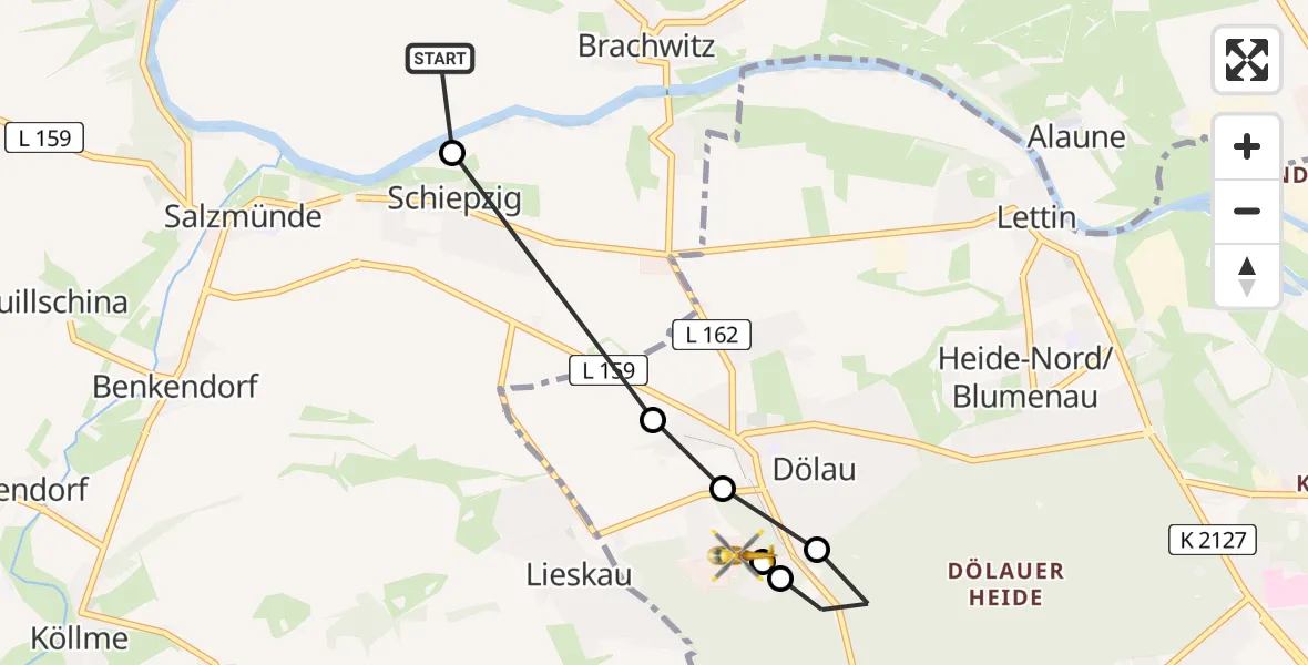 Flugroute Rettungshubschrauber Wettin-Löbejün - Martha-Maria Halle-Dölau Hospital, 17 Mai 2026, 17:47