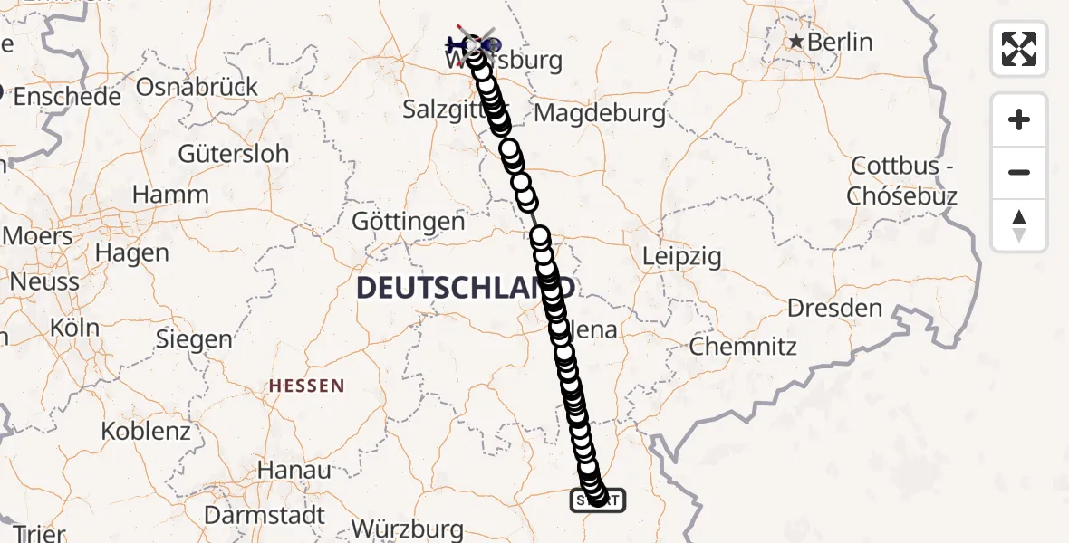 Flugroute Polizeihubschrauber Bayreuth - Gifhorn Bundespolizei Hubschrauberlandeplatz, 17 Mai 2026, 18:07