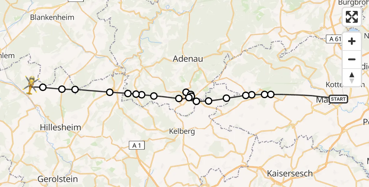 Flugroute Ambulanzhubschrauber Mayen - Feusdorf, 17 Mai 2026, 18:15