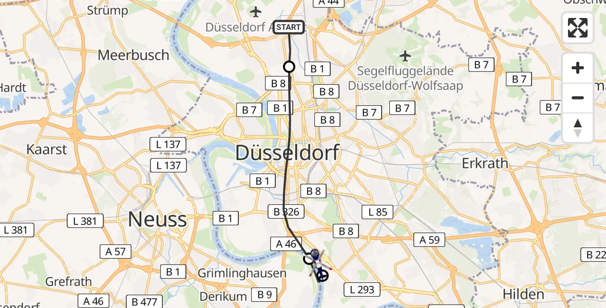 Flugroute Polizeihubschrauber Düsseldorf Flughafen - Düsseldorf, 17 Mai 2026, 18:38
