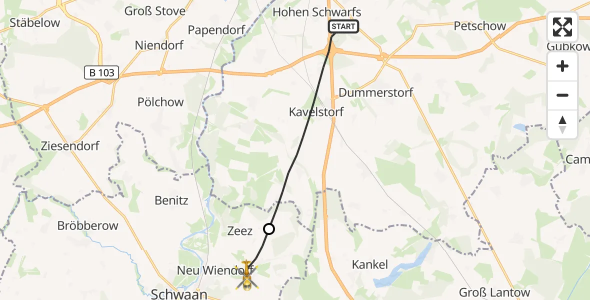 Flugroute Ambulanzhubschrauber Dummerstorf - Wiendorf, 17 Mai 2026, 18:54