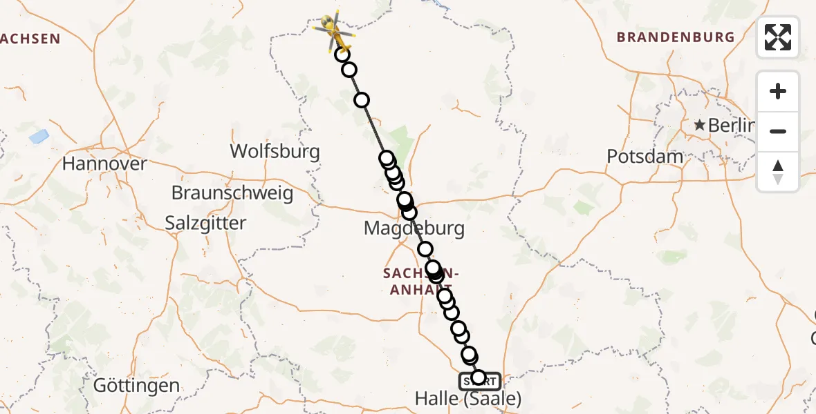 Flugroute Rettungshubschrauber Landsberg - Salzwedel, 17 Mai 2026, 19:03