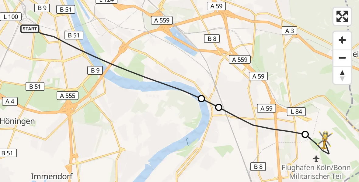 Flugroute Rettungshubschrauber Köln - Köln Bonn Flughafen, 17 Mai 2026, 19:08