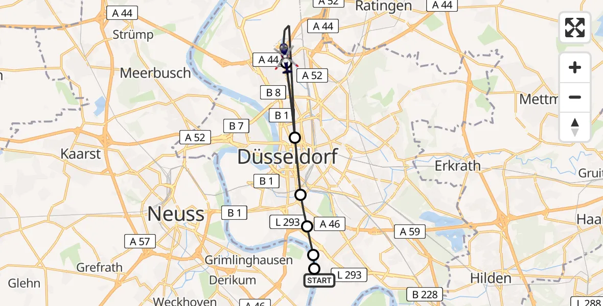 Flugroute Polizeihubschrauber Düsseldorf - Düsseldorf Flughafen, 17 Mai 2026, 19:10
