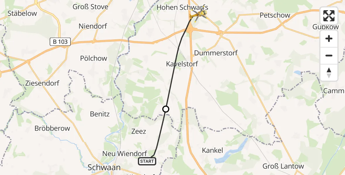 Flugroute Ambulanzhubschrauber Wiendorf - Dummerstorf, 17 Mai 2026, 19:32