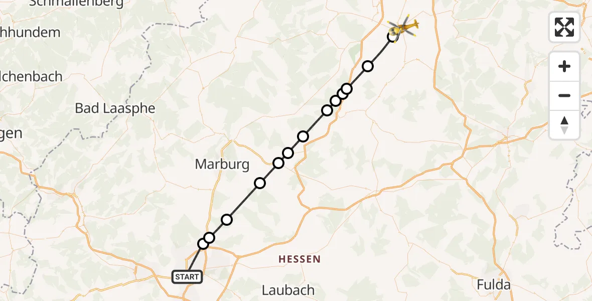 Flugroute Rettungshubschrauber Gießen - Wabern, 17 Mai 2026, 19:49