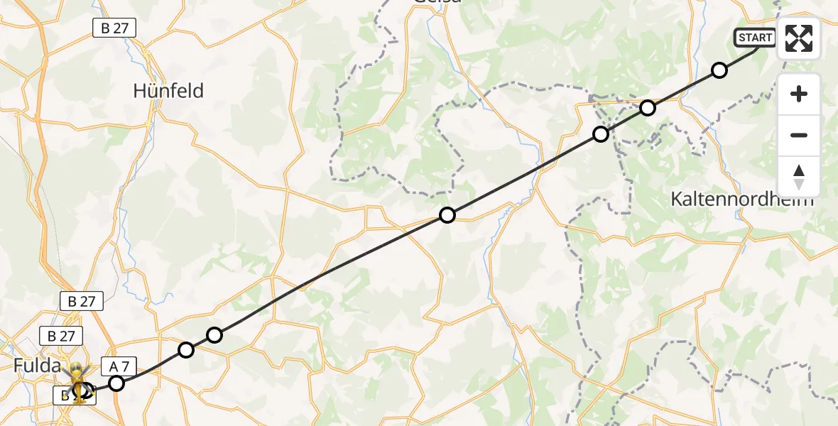 Flugroute Rettungshubschrauber Wiesenthal - Fulda Hospital, 17 Mai 2026, 20:19