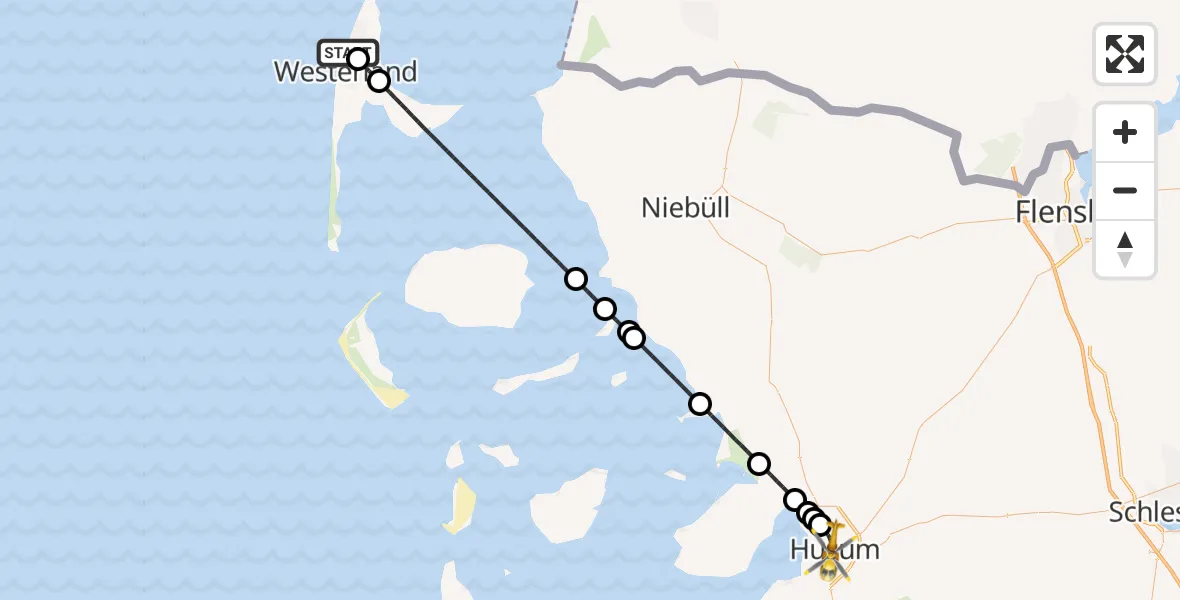 Flugroute Rettungshubschrauber Sylt - Husum, 17 Mai 2026, 20:41