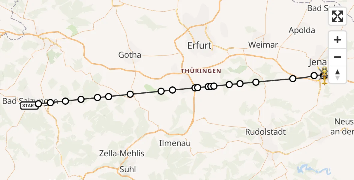 Flugroute Ambulanzhubschrauber Bad Salzungen - Jena University Hospital, 17 Mai 2026, 20:56