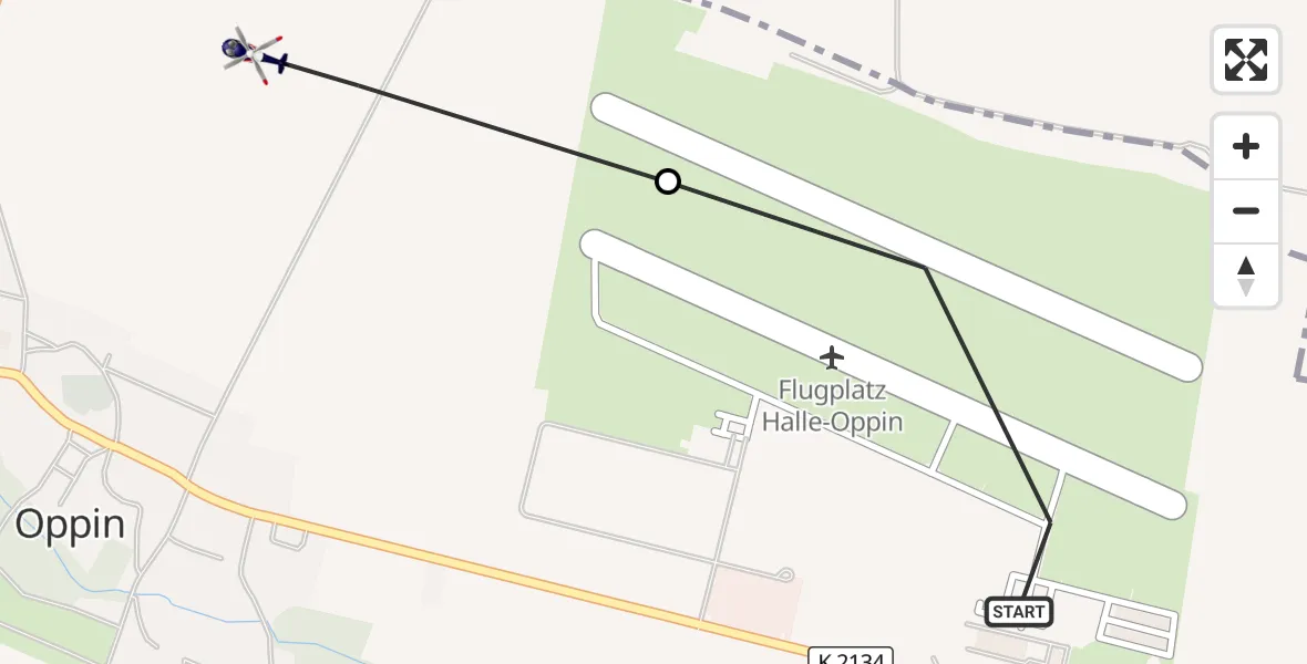 Flugroute Polizeihubschrauber Halle-Oppin Flugplatz - Landsberg, 17 Mai 2026, 20:59