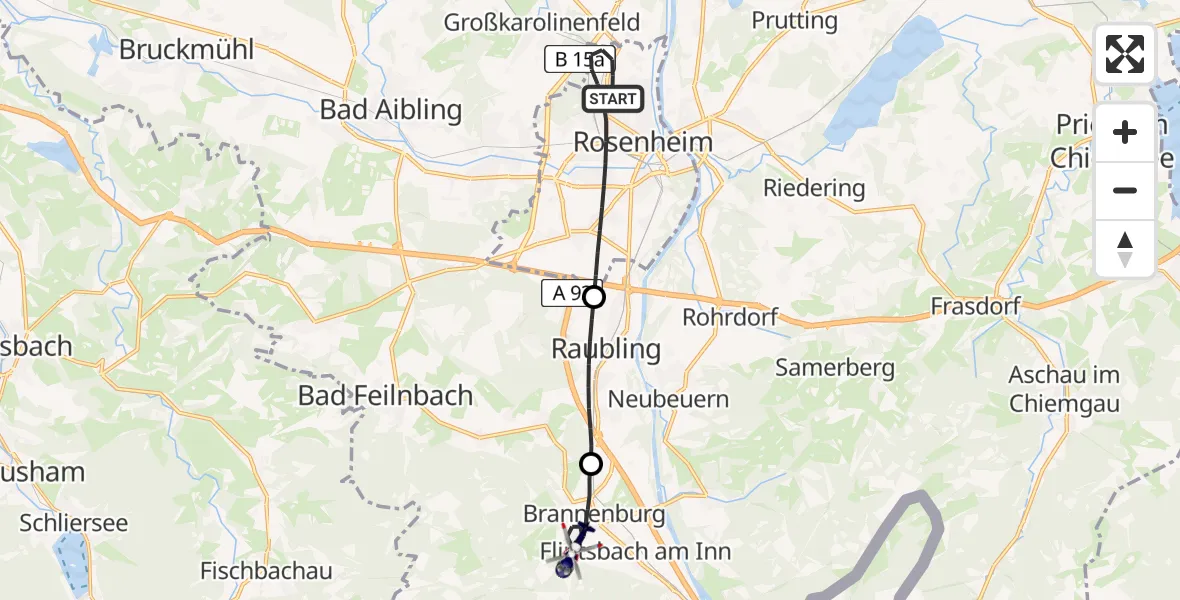 Flugroute Polizeihubschrauber Rosenheim - Brannenburg, 17 Mai 2026, 21:30