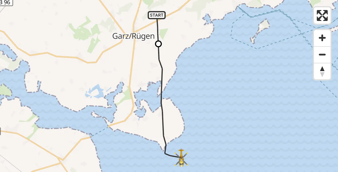 Flugroute Ambulanzhubschrauber Putbus - Garz/Rügen, 17 Mai 2026, 21:44