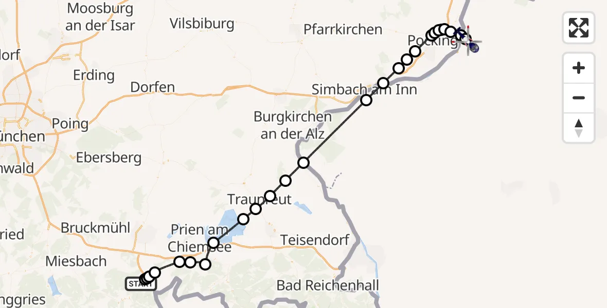 Flugroute Polizeihubschrauber Brannenburg - Europa 3 Heliport, 17 Mai 2026, 22:11