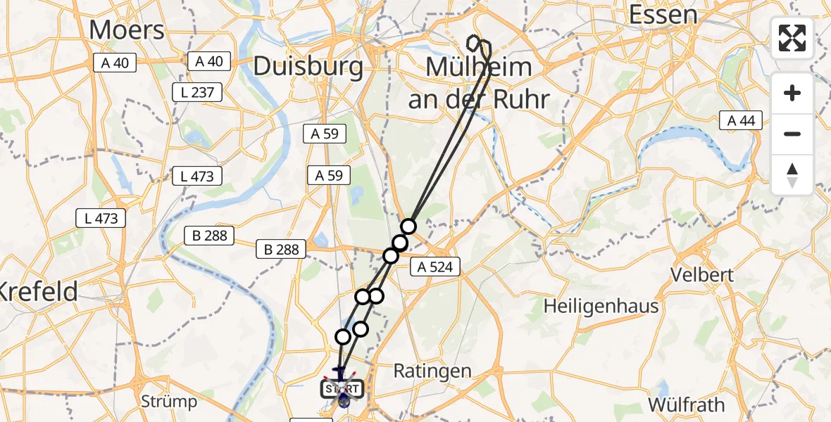 Flugroute Polizeihubschrauber Düsseldorf Flughafen - Düsseldorf Flughafen, 17 Mai 2026, 22:34