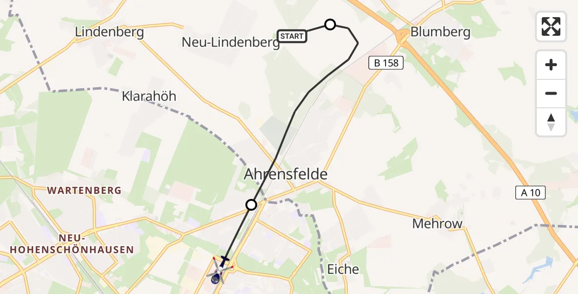 Flugroute Polizeihubschrauber Ahrensfelde Hubschrauberlandeplatz - Berlin, 17 Mai 2026, 23:29