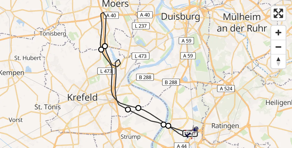 Flugroute Polizeihubschrauber Düsseldorf Flughafen - Düsseldorf Flughafen, 17 Mai 2026, 23:29