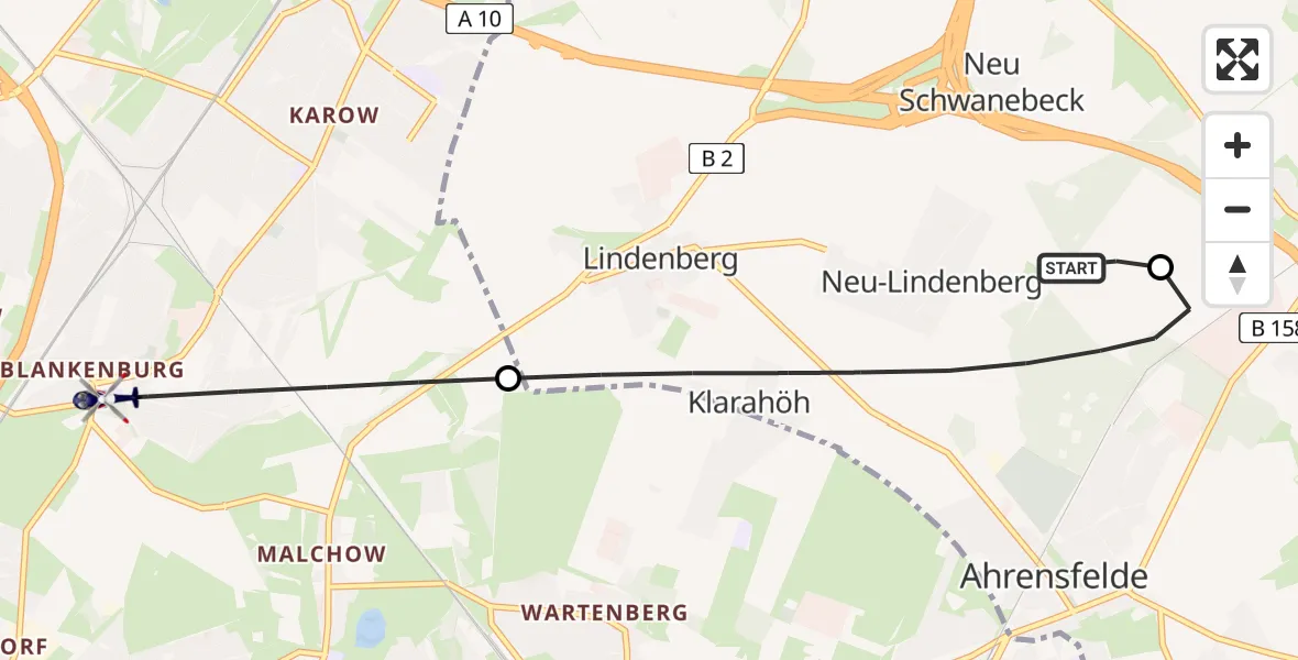 Flugroute Polizeihubschrauber Ahrensfelde Hubschrauberlandeplatz - Berlin, 18 Mai 2026, 02:03