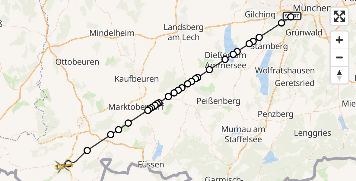 Flugroute Rettungshubschrauber DRF Air Rescue München Hubschrauberlandeplatz - Immenstadt i.Allgäu, 18 Mai 2026, 02:13