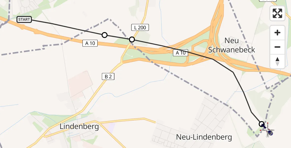 Flugroute Polizeihubschrauber Panketal - Ahrensfelde Hubschrauberlandeplatz, 18 Mai 2026, 02:35