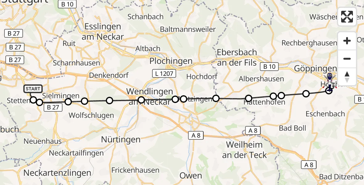 Flugroute Polizeihubschrauber Flughafen Stuttgart - Göppingen, 18 Mai 2026, 04:51