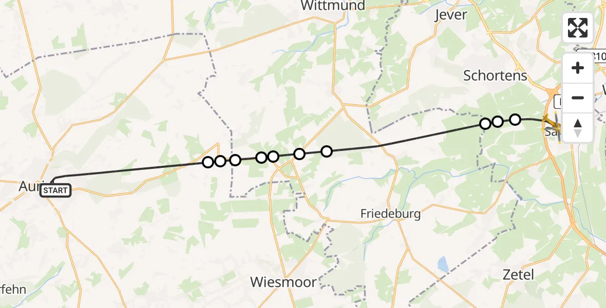 Flugroute Rettungshubschrauber Aurich - Sande, 18 Mai 2026, 05:03