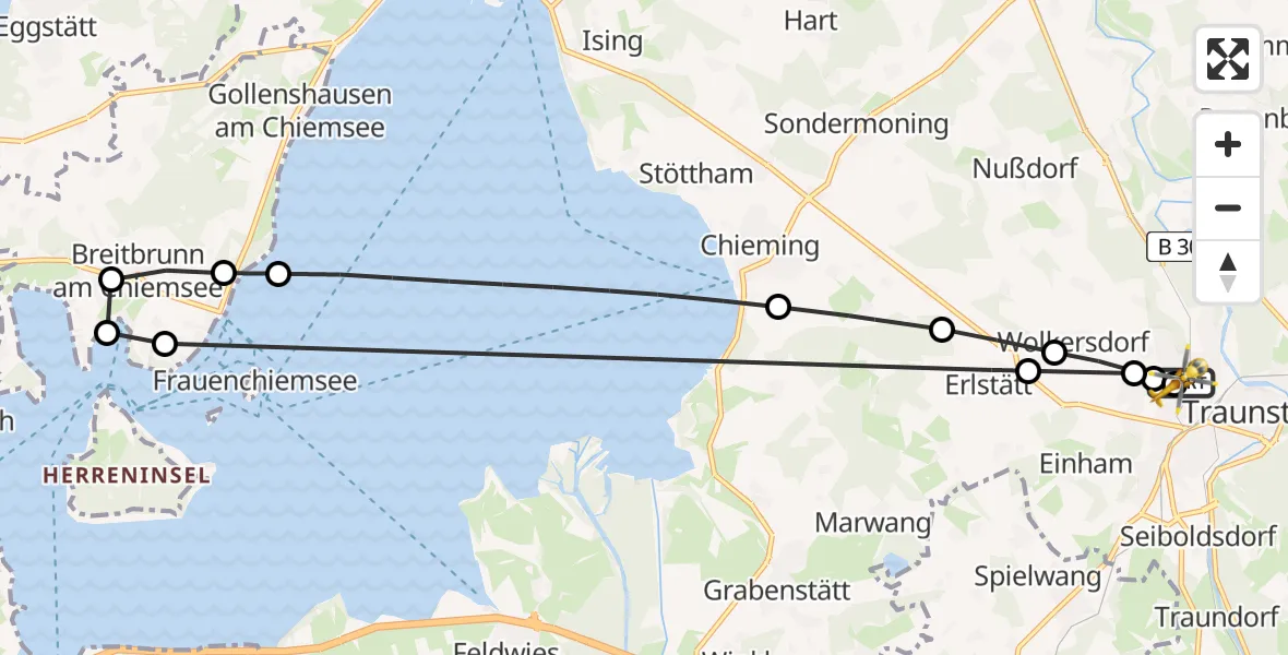 Flugroute Rettungshubschrauber Traunstein Hospital - Traunstein Hospital, 18 Mai 2026, 05:22