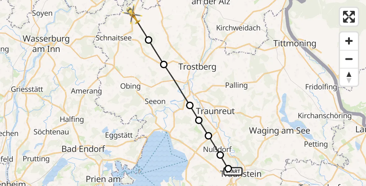 Flugroute Rettungshubschrauber Traunstein Hospital - Schnaitsee, 18 Mai 2026, 05:54