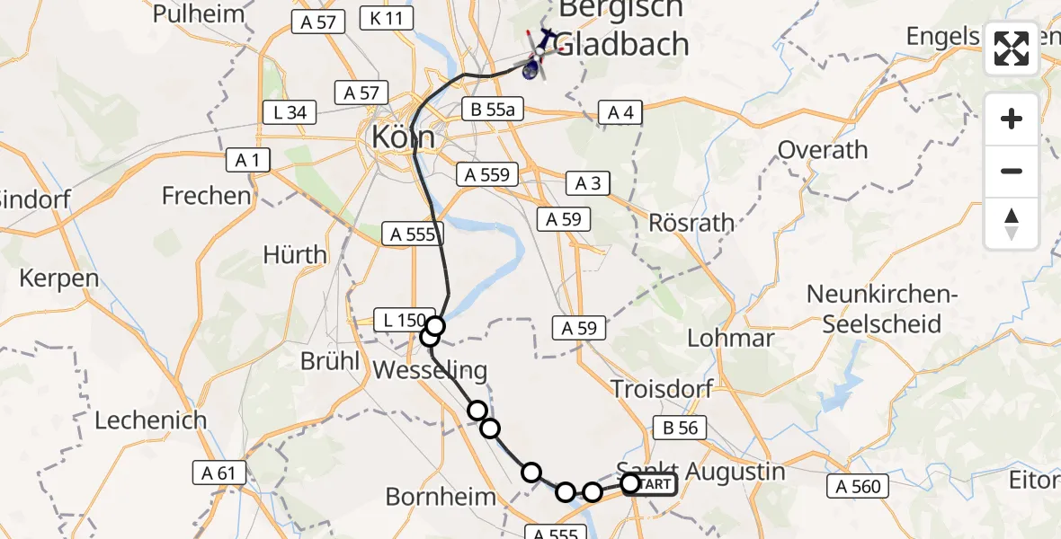 Flugroute Polizeihubschrauber Sankt Augustin - Köln, 18 Mai 2026, 06:08