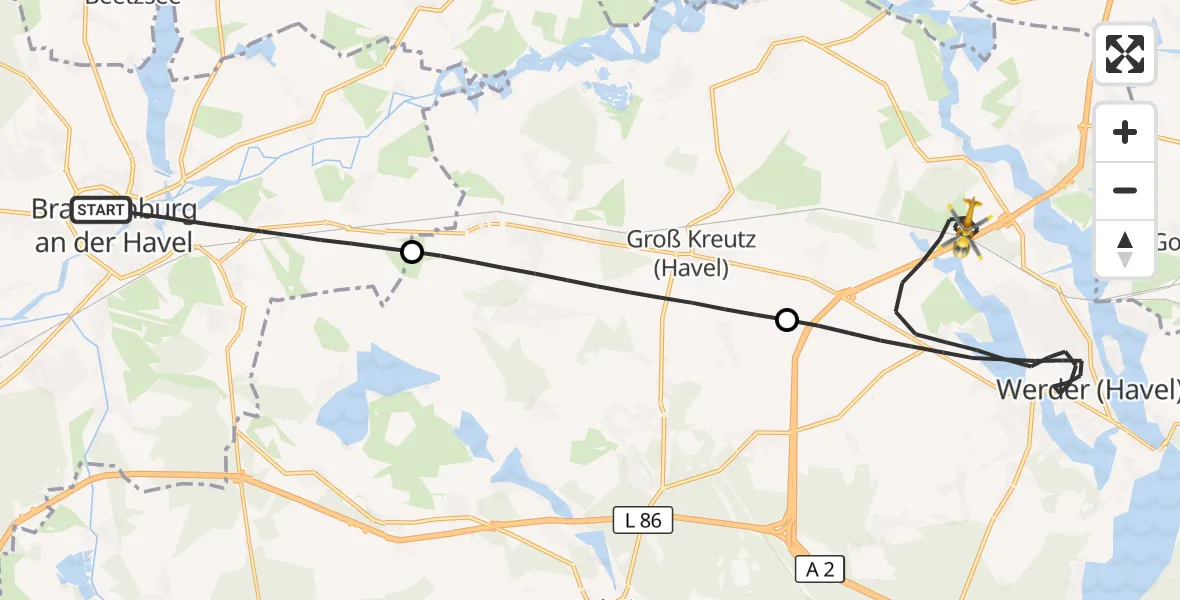 Flugroute Rettungshubschrauber Brandenburg an der Havel - Werder (Havel), 18 Mai 2026, 06:12