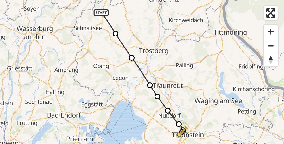 Flugroute Rettungshubschrauber Schnaitsee - Traunstein Hospital, 18 Mai 2026, 06:25