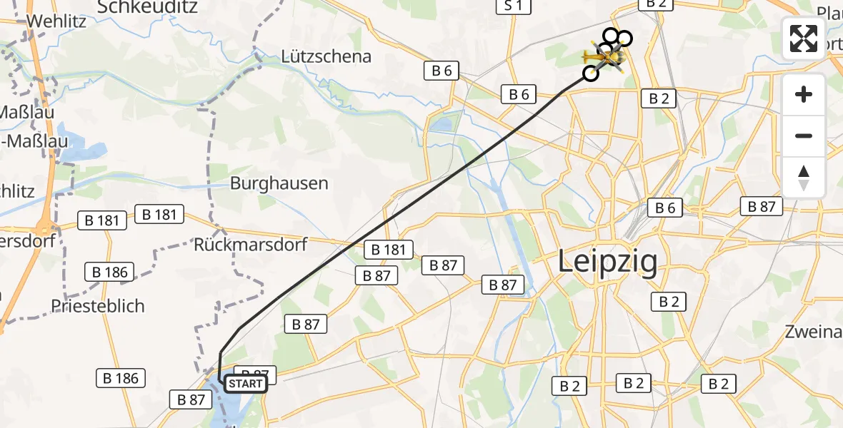 Flugroute Rettungshubschrauber Leipzig - Sankt Georg Hospital Leipzig Reserve, 18 Mai 2026, 06:40