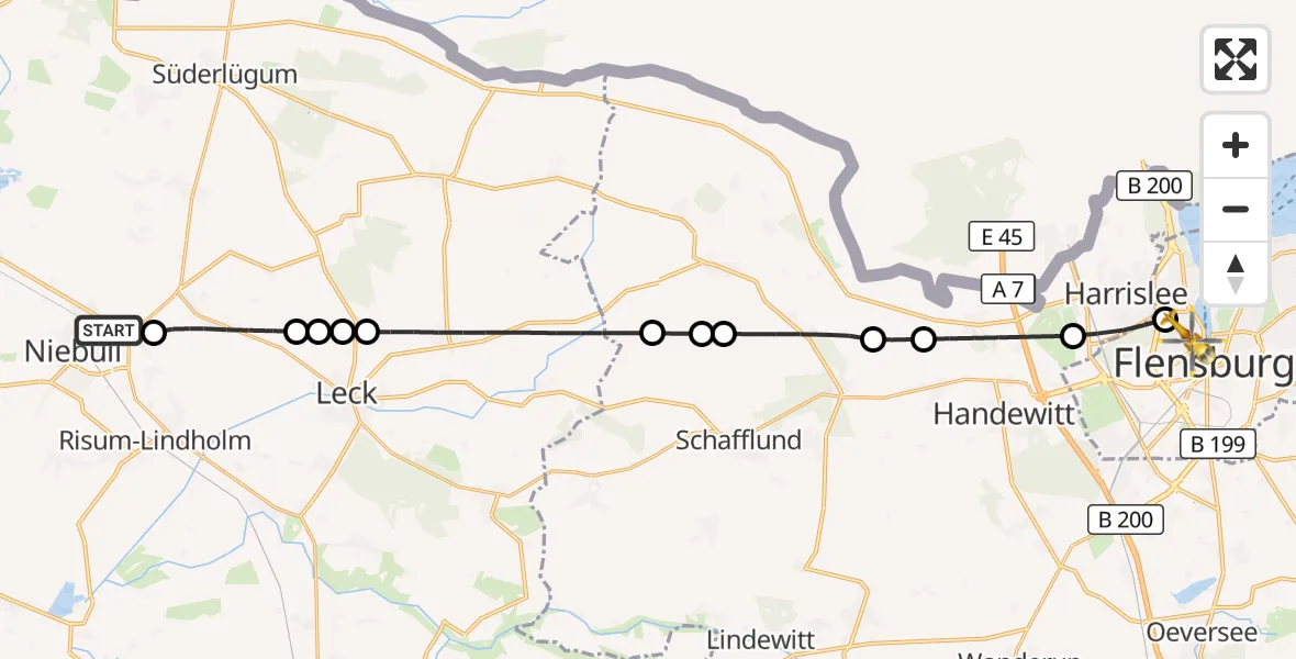 Flugroute Rettungshubschrauber Niebüll - Flensburg, 18 Mai 2026, 06:54
