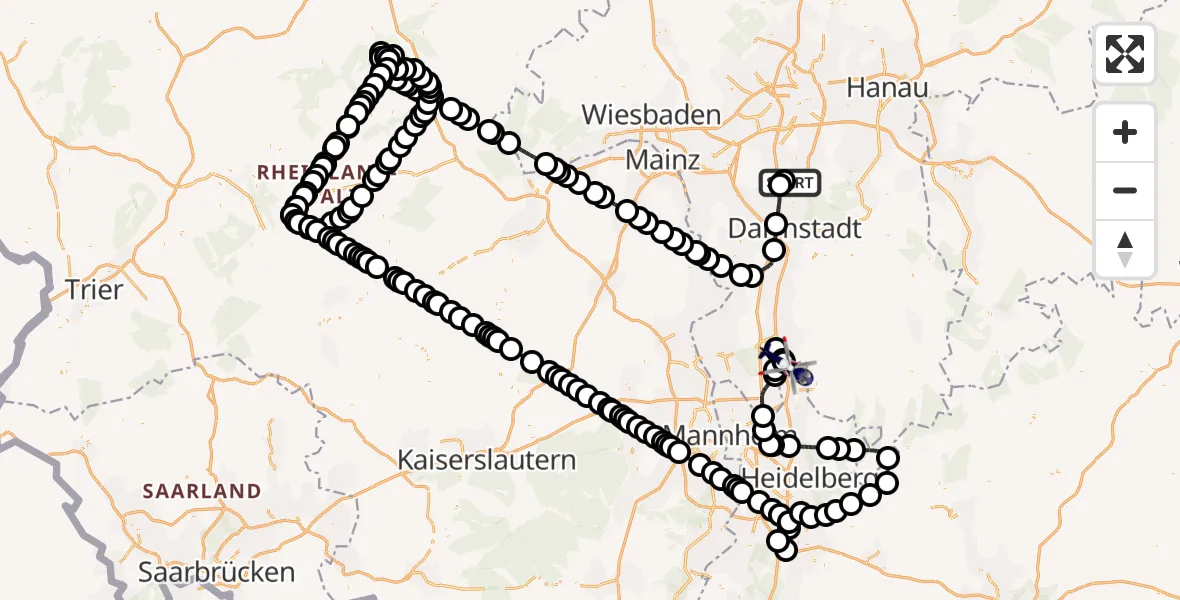 Flugroute Polizeihubschrauber Flughafen Frankfurt-Egelsbach - Segelflugplatz Heppenheim, 18 Mai 2026, 07:23